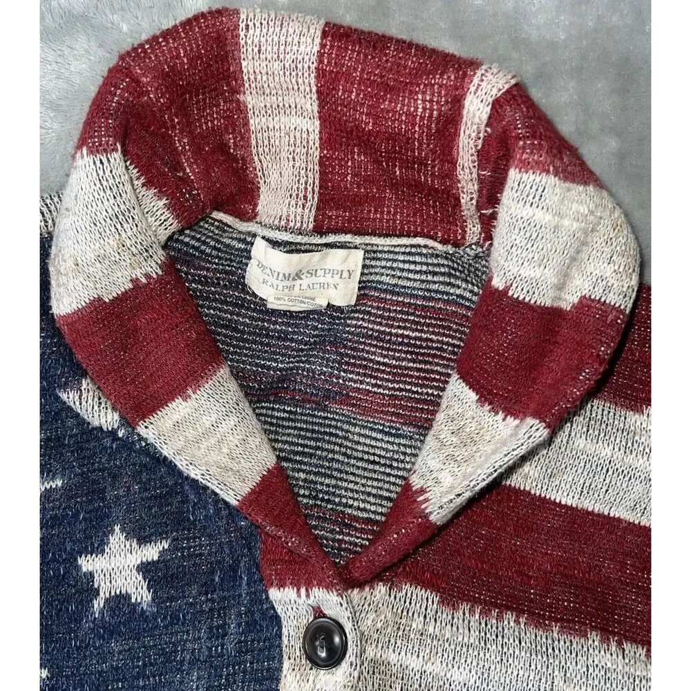 Vintage Ralph Lauren Denim Supply Sweater Button Up S American Flag USA Cardigan - Picture 3 of 13